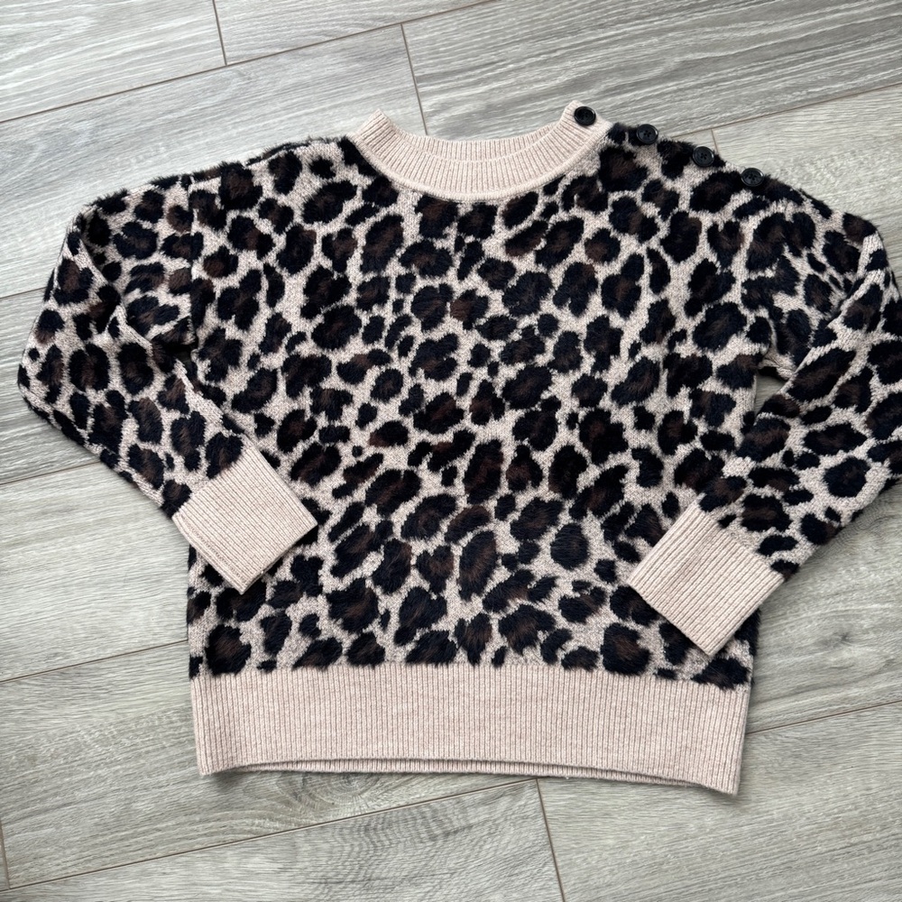 Ann Taylor Leopard Print Crew Neck Sweater - Black and Tan
